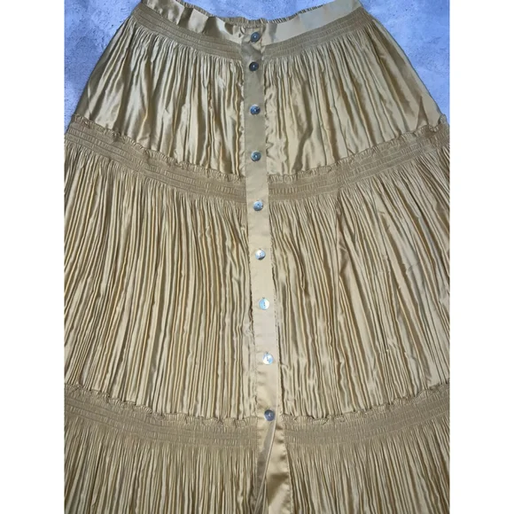 Women's Soft Surroundings Gold Tiered Button-Front Maxi Skirt M - Picture 2 of 8